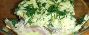 Салат "Славянский" слоеный с ветчиной, картофелем, грибами